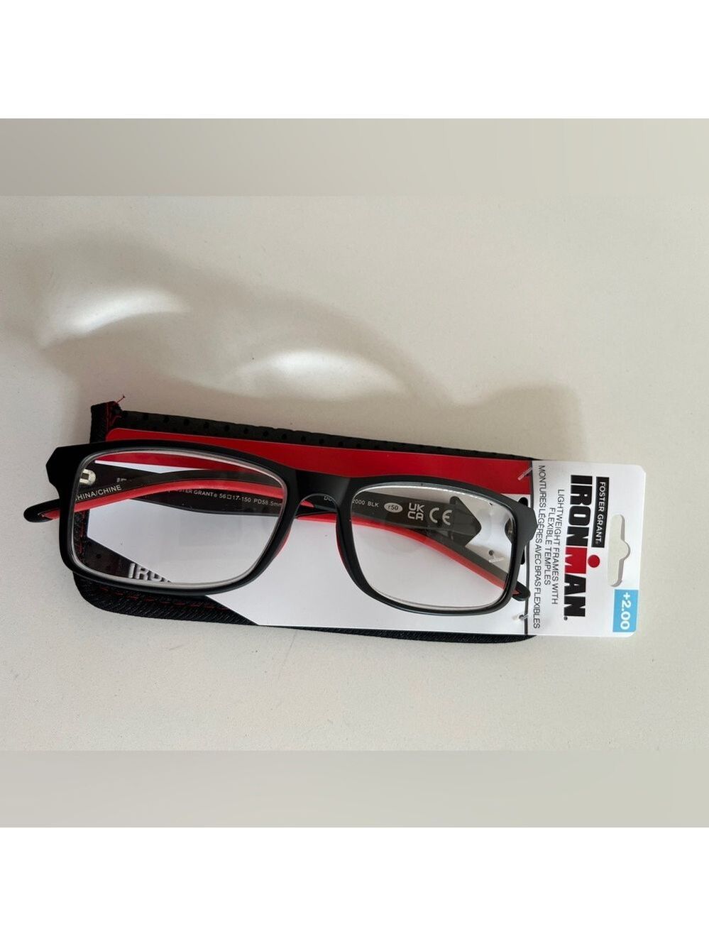 FOSTER GRANT Ironman +2.00 Reading Glasses Lightweight Frames Flexible Temples